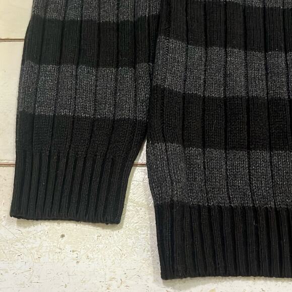 XG Premium Knit Sweater Boys XL 18-20 1/4 Zip Mock Neck Black Grey Striped - Picture 2 of 5